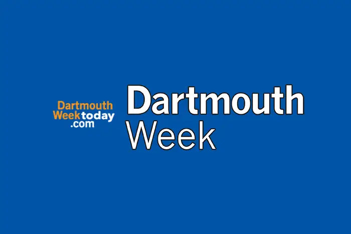 A blue graphic with the words 'Dartmouth Week' in large white text and a smaller 'DartmouthWeektoday.com' logo in orange and white on the left.