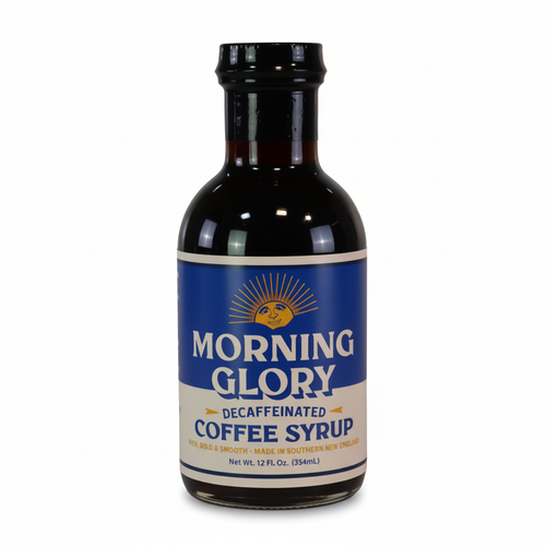 Morning Glory Decaffeinated Coffee Syrup studio shot on white background